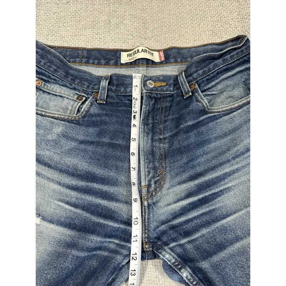 Levis 505 Jeans 34x30 Blue Distressed Faded Cotton Classic Straight Leg Y2K